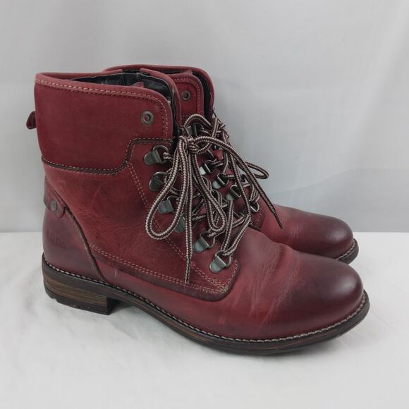 Taos Footwear Shoes - Taos Ringer Red Leather Lace Up Ankle Boots Boho Lagenlook Womens US 7-7.5 EU 38